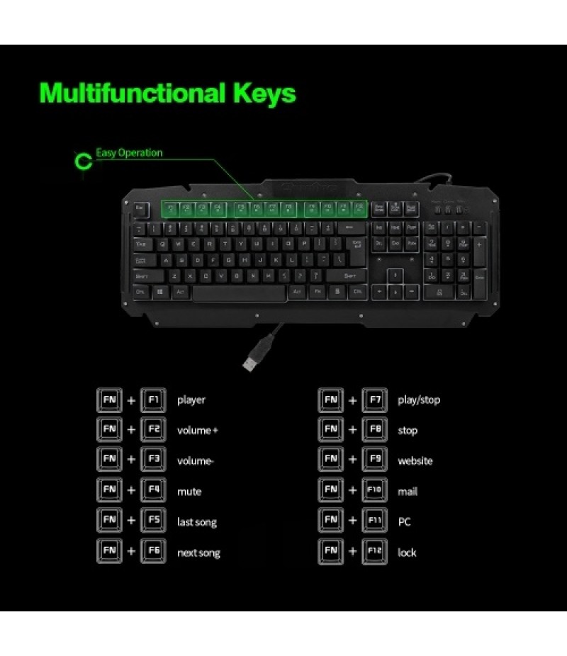 USB Wired Keyboard Rainbow Backlit with Metal Panel Suspended Keys for PC Computer(Black)