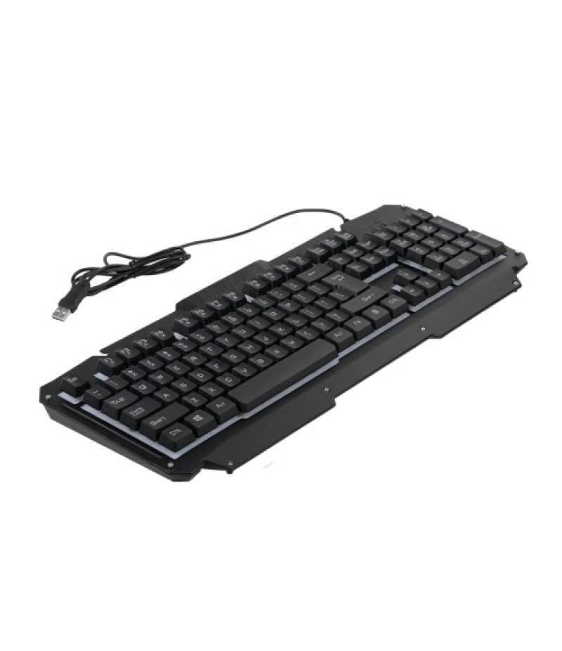 USB Wired Keyboard Rainbow Backlit with Metal Panel Suspended Keys for PC Computer(Black)