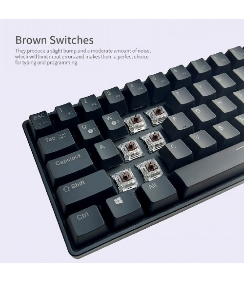 Compact Mechanical Multi-device Keyboard with 64 keys BT &amp; Wired Mode 18 RGB Backlit Effects N-key Rollover Black Brown Swit