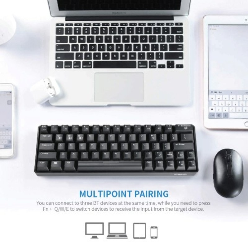 Compact Mechanical Multi-device Keyboard with 64 keys BT & Wired Mode 18 RGB Backlit Effects N-key Rollover Black Brown Swit