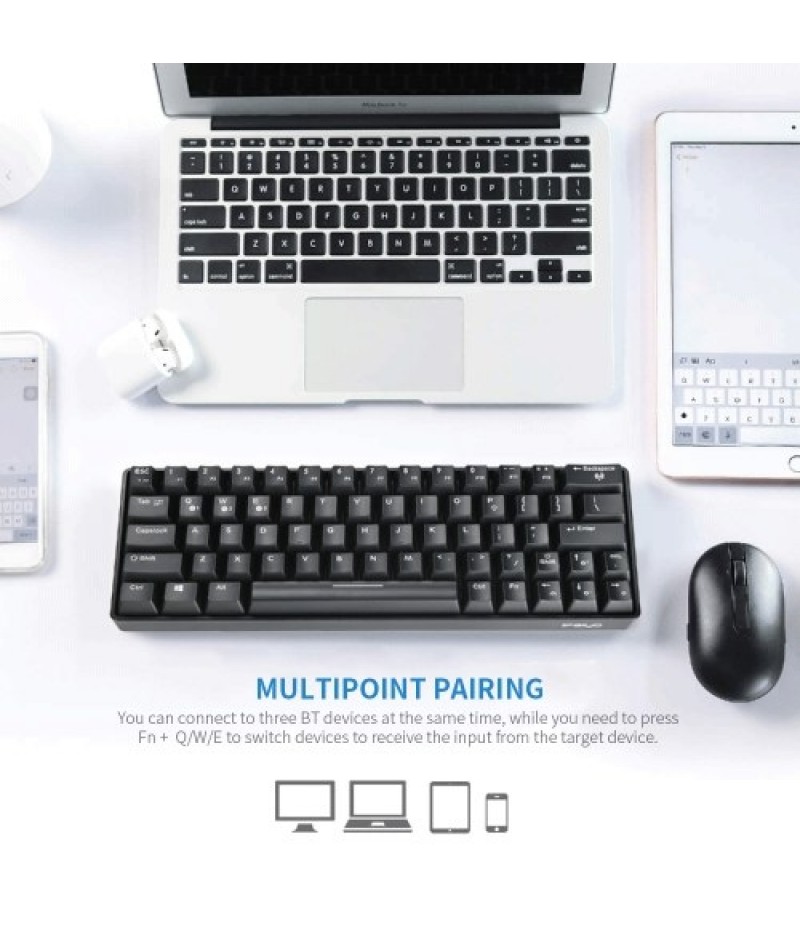 Compact Mechanical Multi-device Keyboard with 64 keys BT &amp; Wired Mode 18 RGB Backlit Effects N-key Rollover Black Brown Swit