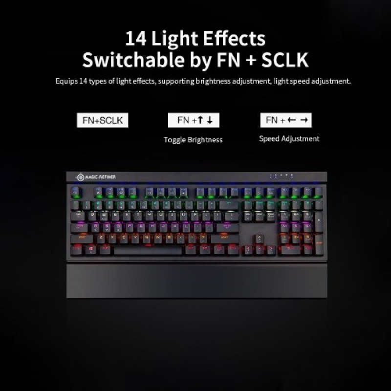 Magic Refiner MK15 Gaming Mechanical Keyboard 108 Keys N Key Rollover Wired Keyboard Floating Keycaps 14 Light Effects Blue Swit