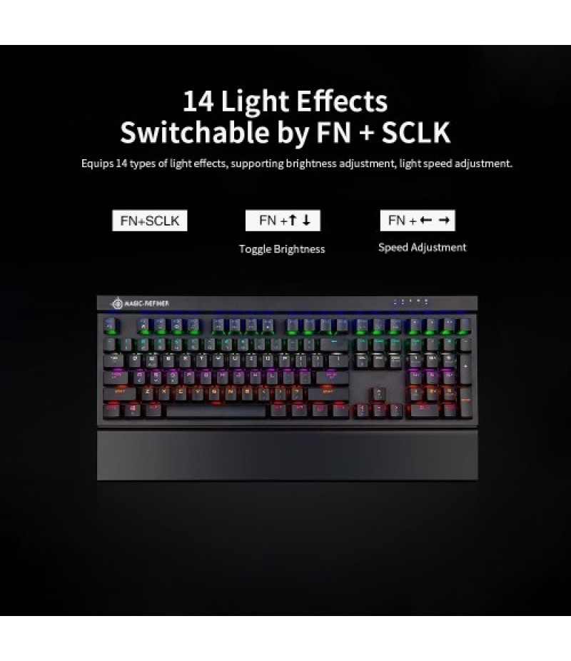 Magic Refiner MK15 Gaming Mechanical Keyboard 108 Keys N Key Rollover Wired Keyboard Floating Keycaps 14 Light Effects Blue Swit