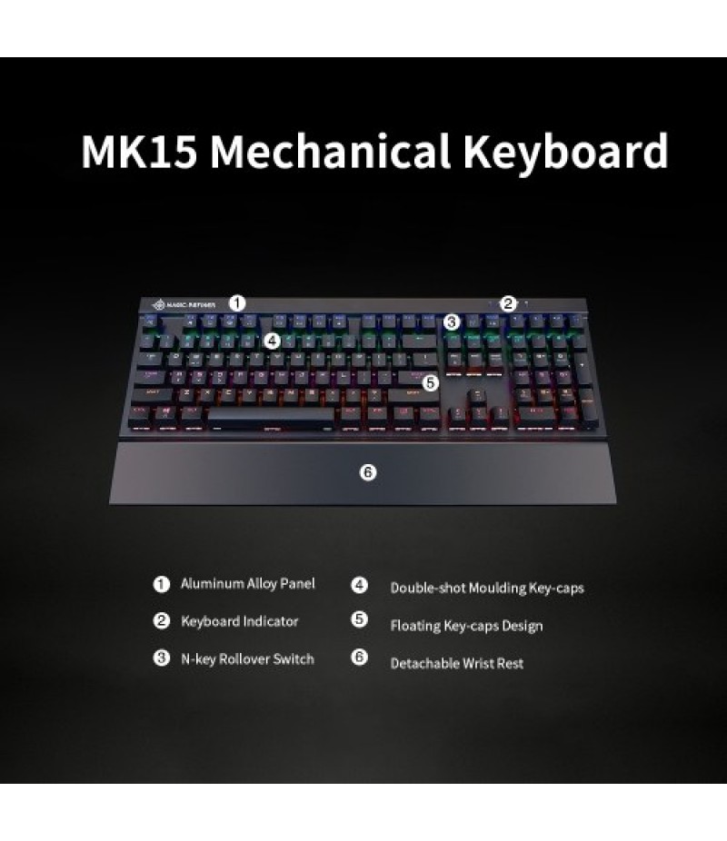 Magic Refiner MK15 Gaming Mechanical Keyboard 108 Keys N Key Rollover Wired Keyboard Floating Keycaps 14 Light Effects Blue Swit
