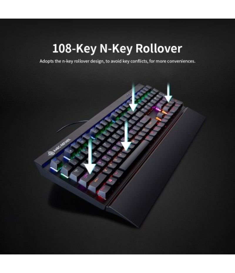 Magic Refiner MK15 Gaming Mechanical Keyboard 108 Keys N Key Rollover Wired Keyboard Floating Keycaps 14 Light Effects Blue Swit