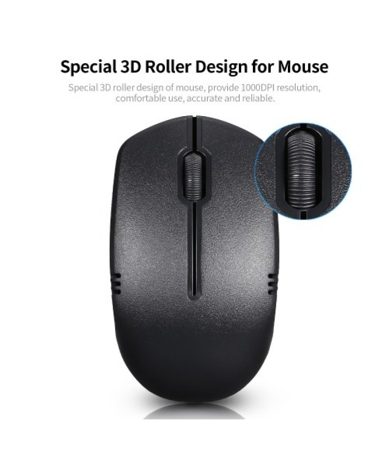 2.4G Wireless Keyboard and Optical Mouse Combo Wireless Silent Keyboard 2.4G Optical Mouse for Home Office Use Black