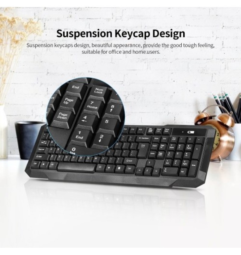 2.4G Wireless Keyboard and Optical Mouse Combo Wireless Silent Keyboard 2.4G Optical Mouse for Home Office Use Black