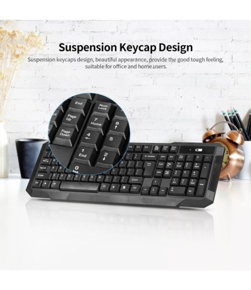 2.4G Wireless Keyboard and Optical Mouse Combo Wireless Silent Keyboard 2.4G Optical Mouse for Home Office Use Black