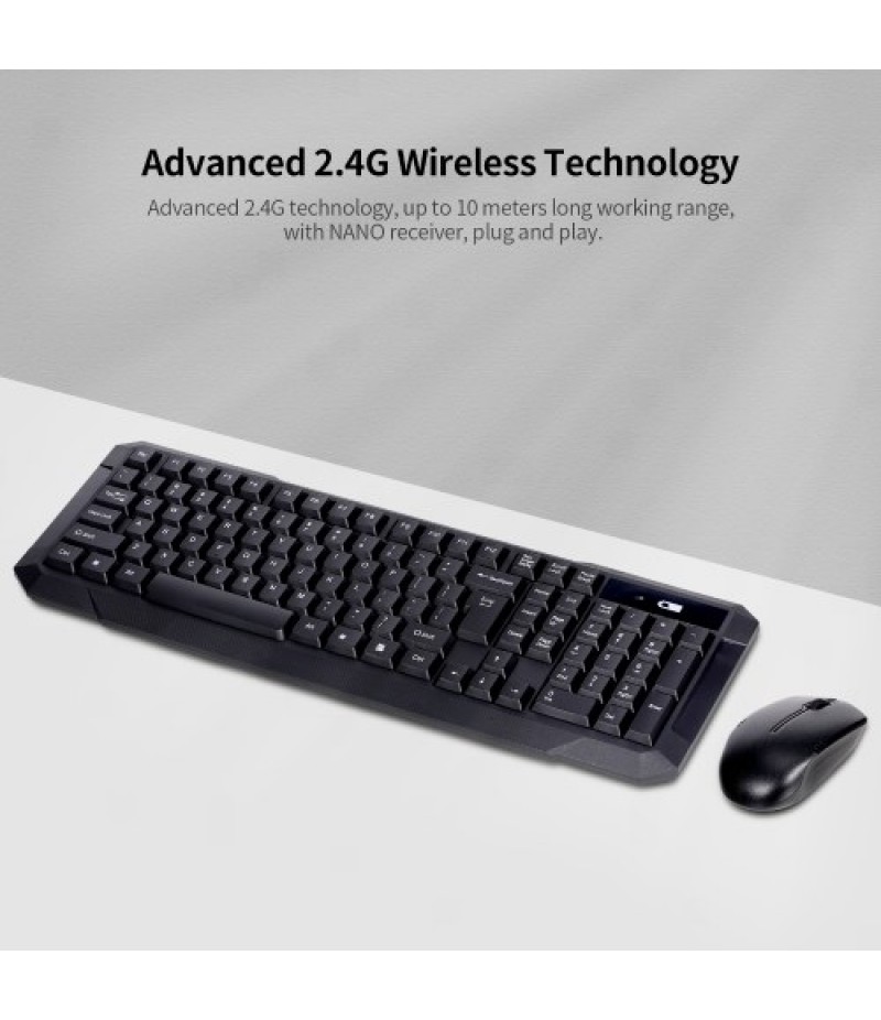 2.4G Wireless Keyboard and Optical Mouse Combo Wireless Silent Keyboard 2.4G Optical Mouse for Home Office Use Black