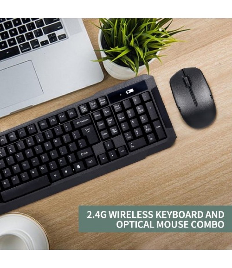 2.4G Wireless Keyboard and Optical Mouse Combo Wireless Silent Keyboard 2.4G Optical Mouse for Home Office Use Black