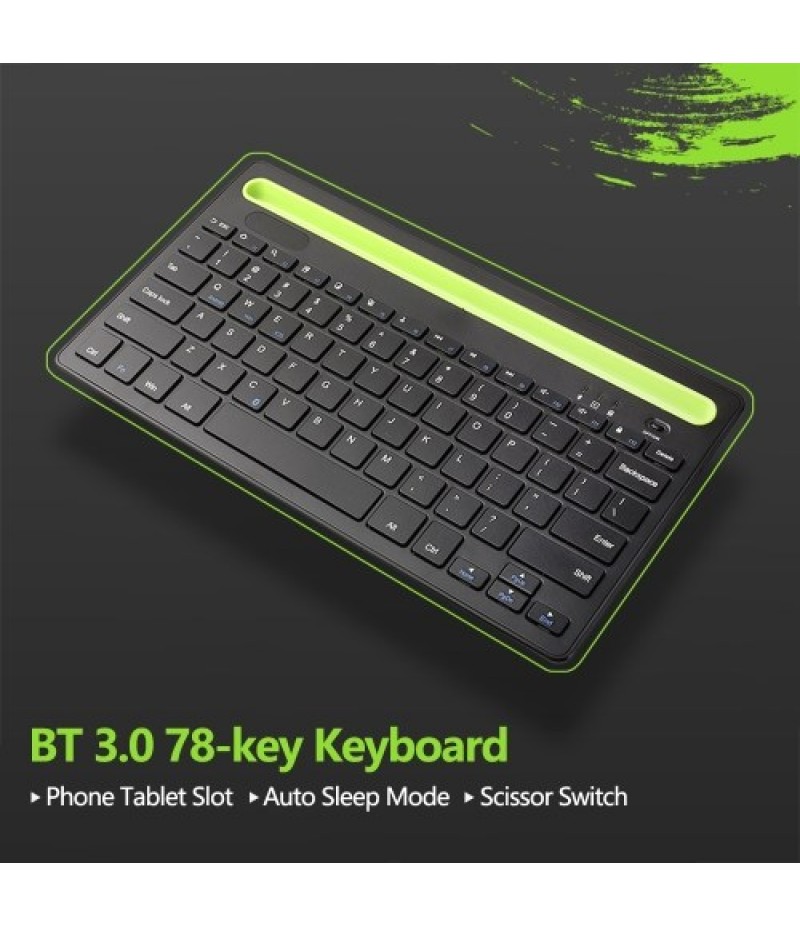 BT 3.0 Keyboard Wireless Rechargeable 78-key Keyboard with Phone Tablet Slot Scissor Switch Auto Sleep Mode