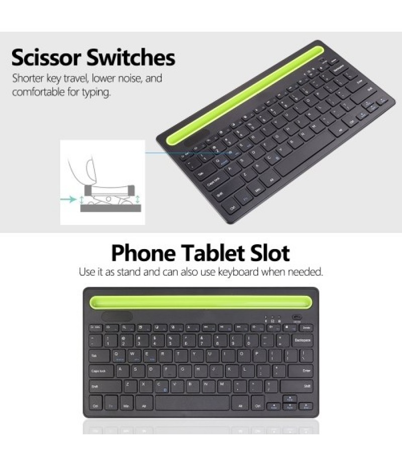 BT 3.0 Keyboard Wireless Rechargeable 78-key Keyboard with Phone Tablet Slot Scissor Switch Auto Sleep Mode