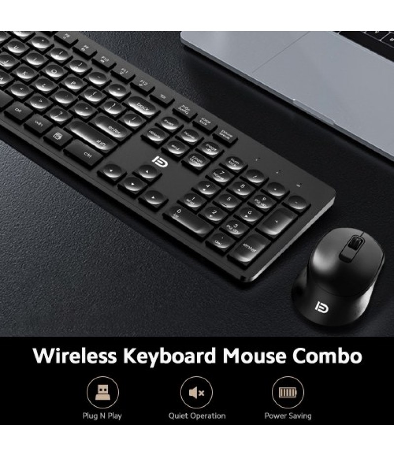 FUDE Wireless EK783 Keyboard &amp; Mouse Combo 2.4GHz Concave Button Set Smart Power-Saving Silent Clicks Slim Combo for Laptop,