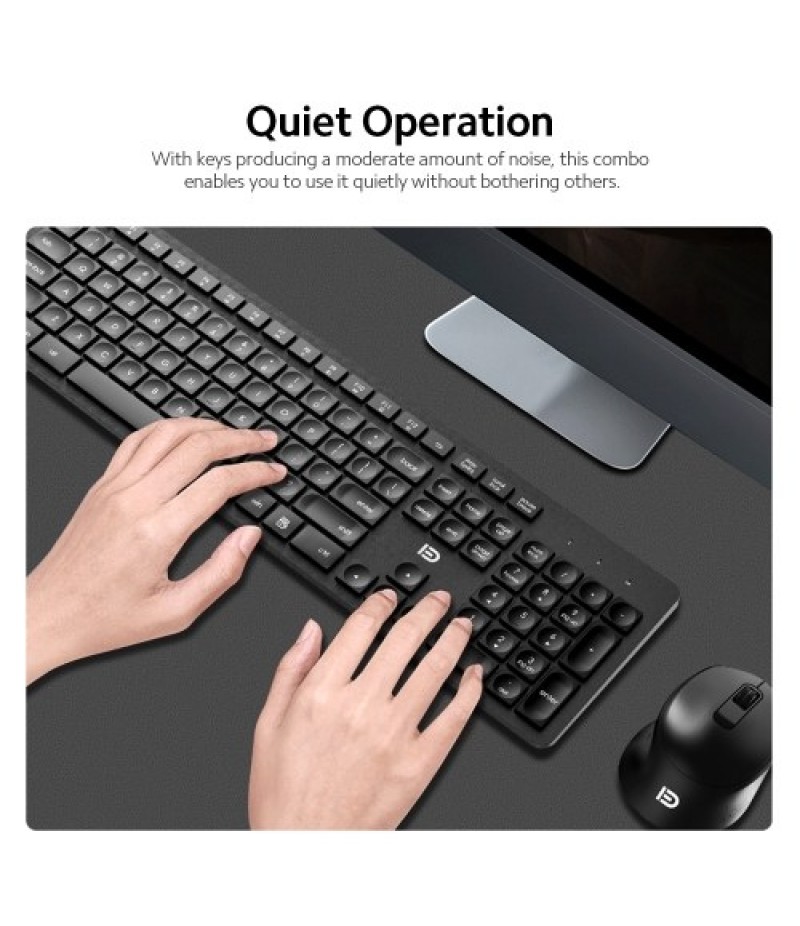 FUDE Wireless EK783 Keyboard &amp; Mouse Combo 2.4GHz Concave Button Set Smart Power-Saving Silent Clicks Slim Combo for Laptop,