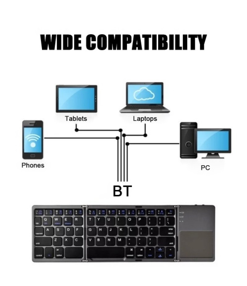 Foldable BT Keyboard with Touchpad for Phones Tablets Laptops PC Travel