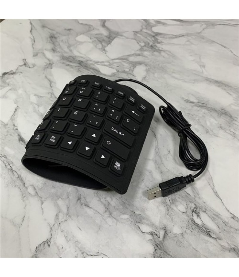 84 Keys Spanish USB Wired Silicone Keyboard Foldable Soft Silicone Waterproof Dustproof Keyboard for Desktop Computer Laptop