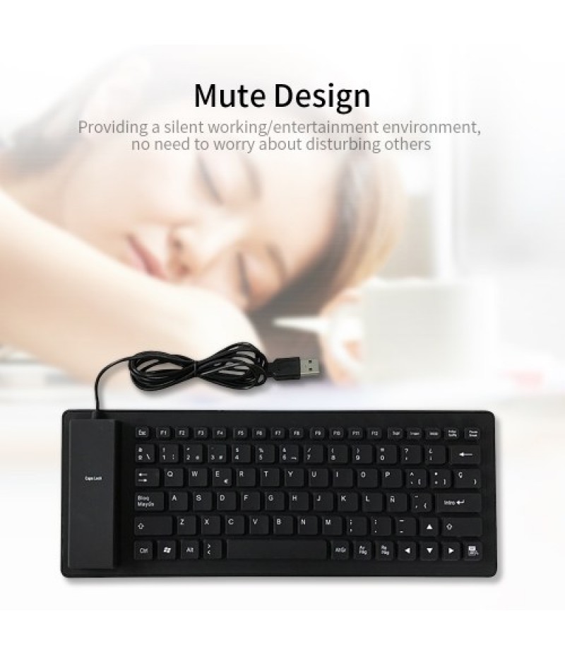 84 Keys Spanish USB Wired Silicone Keyboard Foldable Soft Silicone Waterproof Dustproof Keyboard for Desktop Computer Laptop