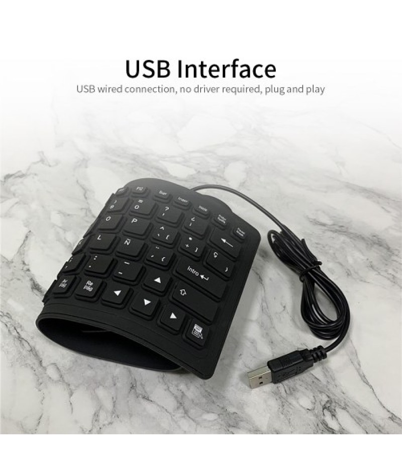 84 Keys Spanish USB Wired Silicone Keyboard Foldable Soft Silicone Waterproof Dustproof Keyboard for Desktop Computer Laptop