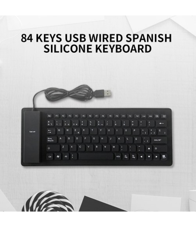 84 Keys Spanish USB Wired Silicone Keyboard Foldable Soft Silicone Waterproof Dustproof Keyboard for Desktop Computer Laptop