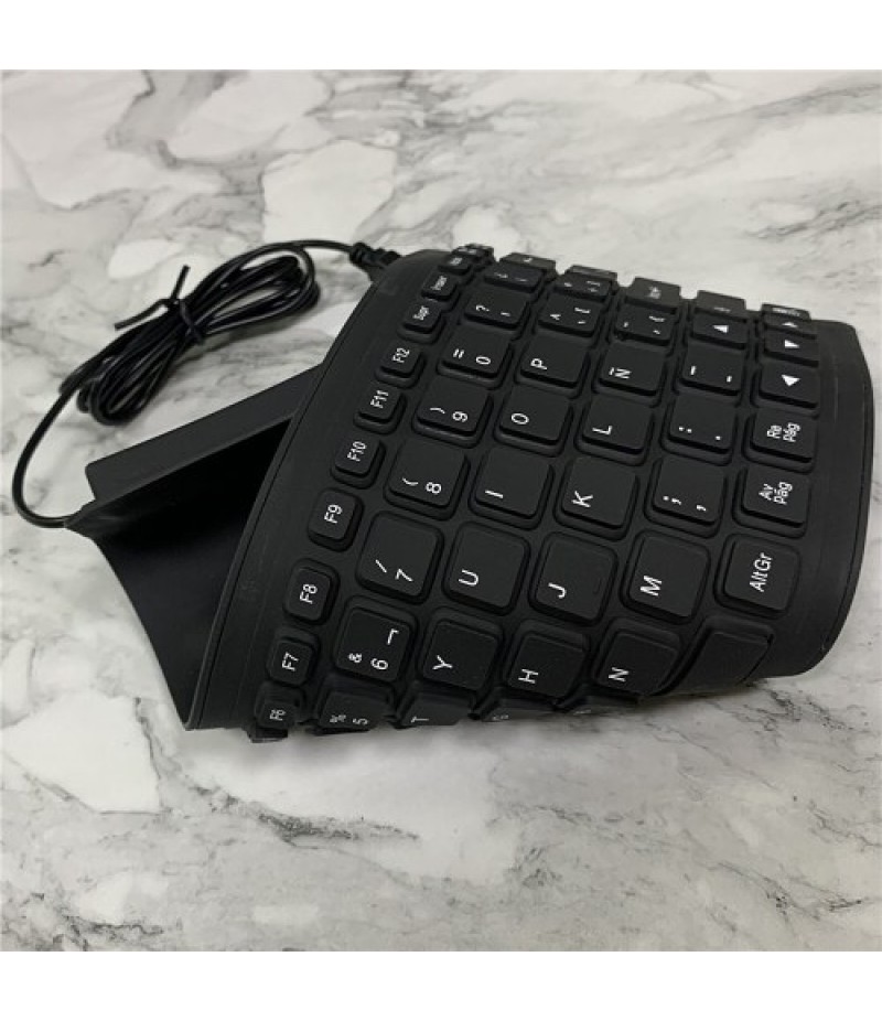 84 Keys Spanish USB Wired Silicone Keyboard Foldable Soft Silicone Waterproof Dustproof Keyboard for Desktop Computer Laptop