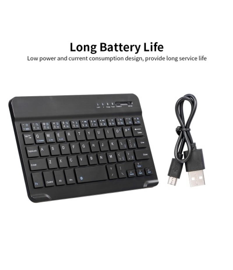 7-inch Wireless BT 3.0 Keyboard Mini Ultra-slim BT Keyboard for Tablet Smartphone Support iOS Windows Android Systems Black