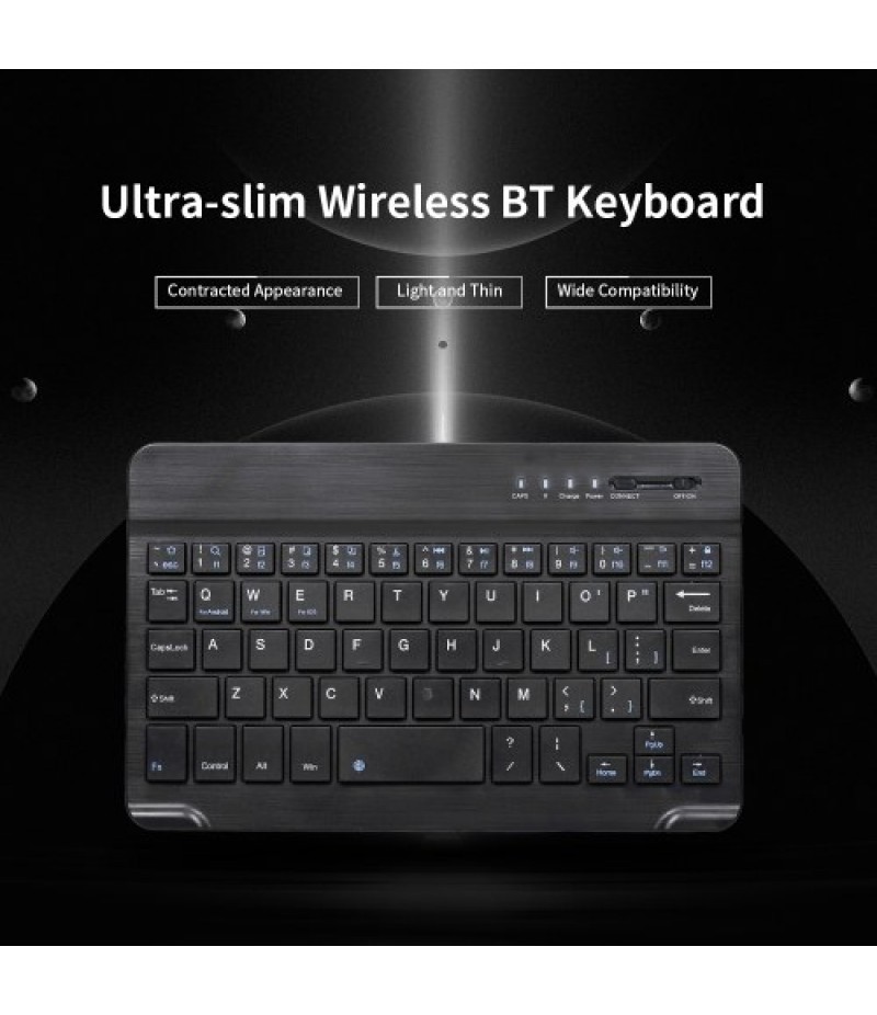 7-inch Wireless BT 3.0 Keyboard Mini Ultra-slim BT Keyboard for Tablet Smartphone Support iOS Windows Android Systems Black