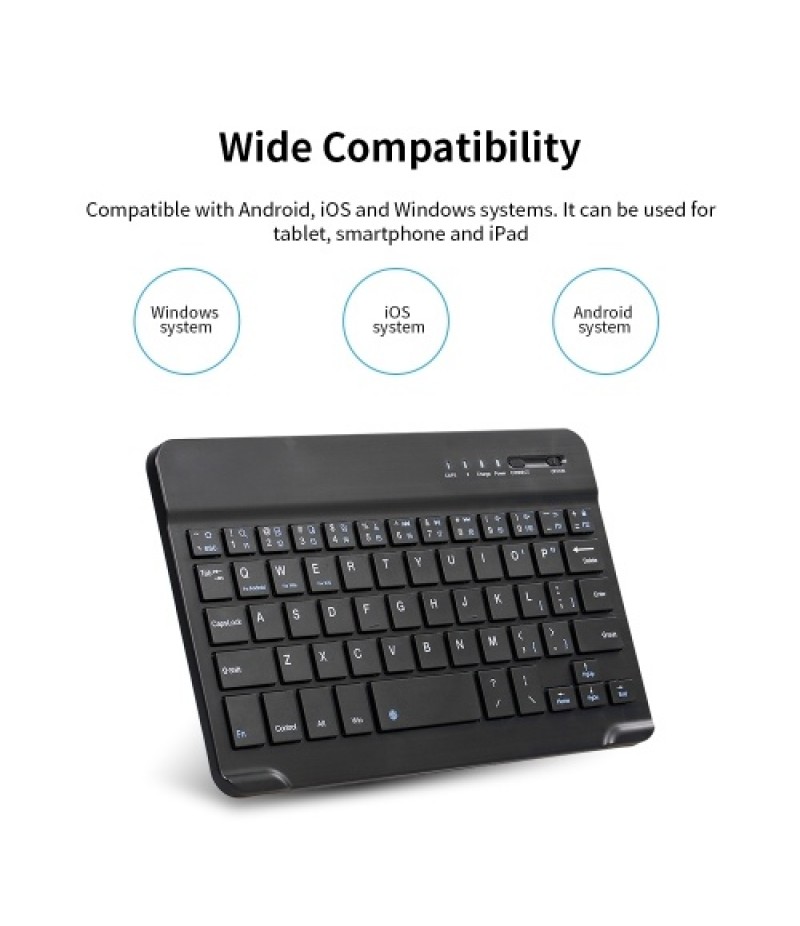 7-inch Wireless BT 3.0 Keyboard Mini Ultra-slim BT Keyboard for Tablet Smartphone Support iOS Windows Android Systems Black