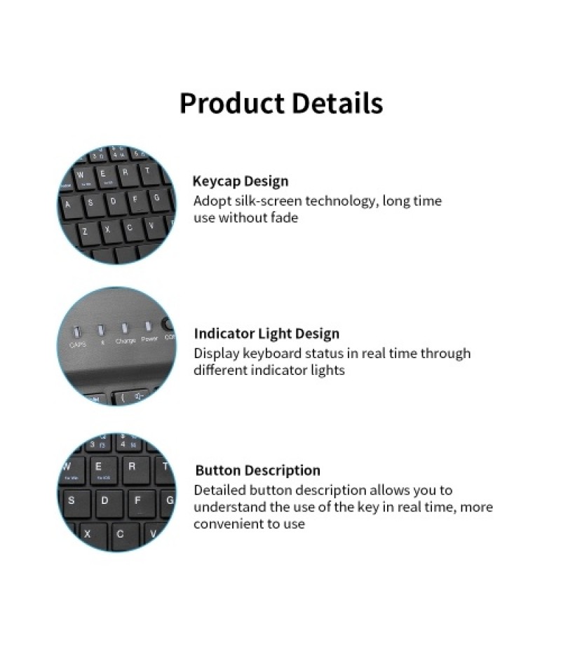 7-inch Wireless BT 3.0 Keyboard Mini Ultra-slim BT Keyboard for Tablet Smartphone Support iOS Windows Android Systems Black