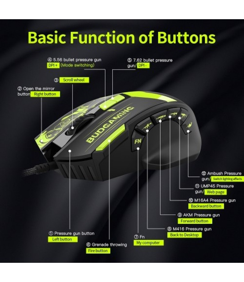 Wired RGB Backlit Mouse 10000DPI Gaming Mouse with Adjustable Weights 7 Adjustable DPI 12 Programmable Buttons, Black