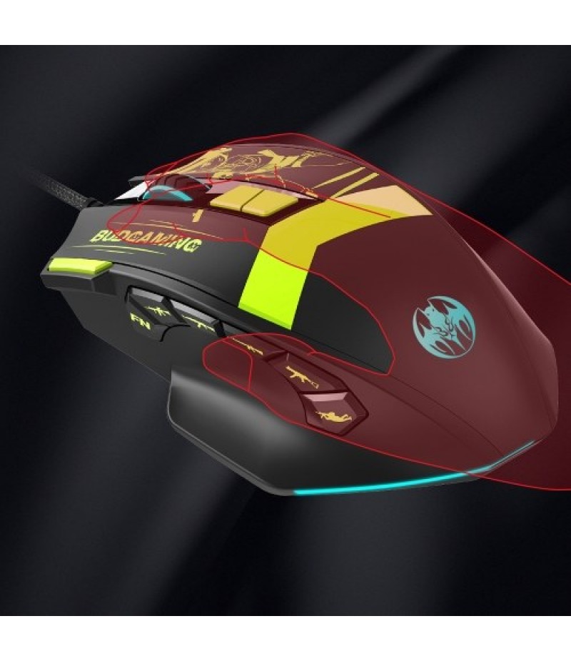 Wired RGB Backlit Mouse 10000DPI Gaming Mouse with Adjustable Weights 7 Adjustable DPI 12 Programmable Buttons, Black