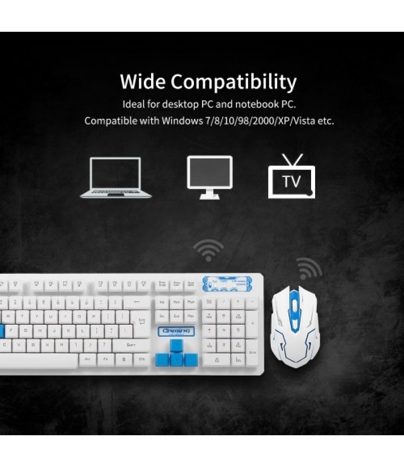 2.4G Wireless Keyboard and Optical Mouse Combo Suspended Keycap Adjustable Holder 3D Mouse for Office Work Game(Black)