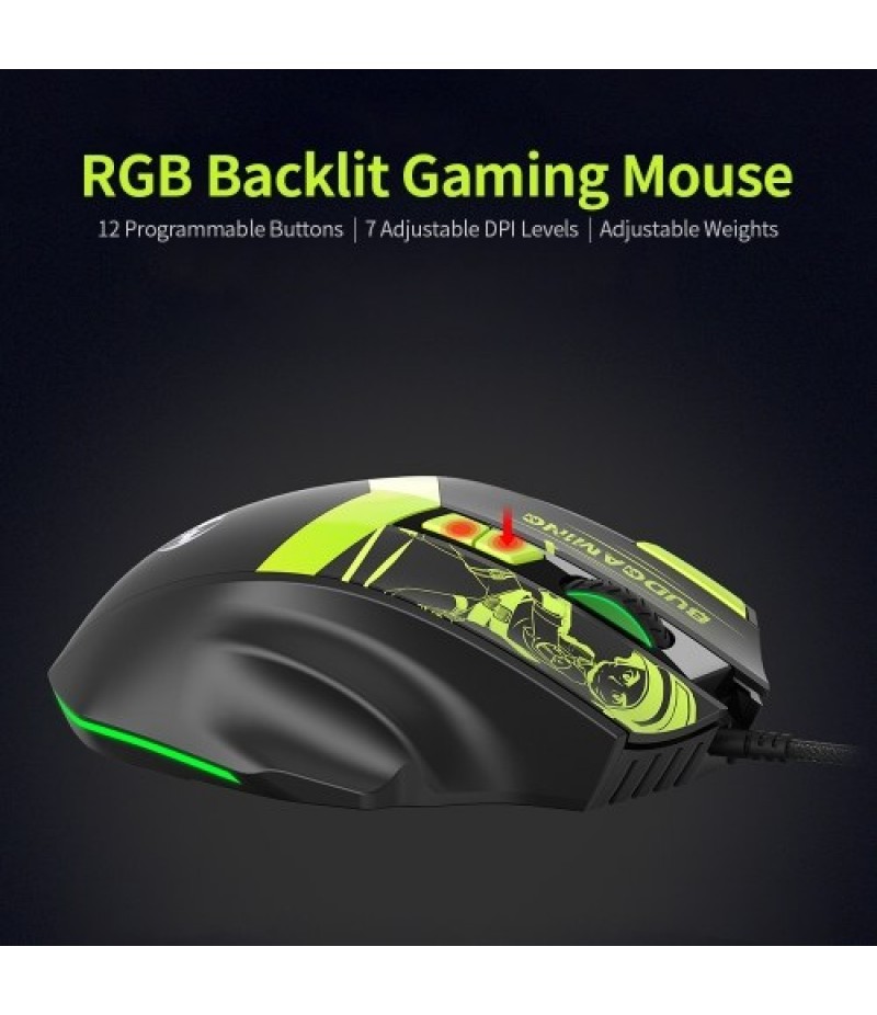 Wired RGB Backlit Mouse 10000DPI Gaming Mouse with Adjustable Weights 7 Adjustable DPI 12 Programmable Buttons, Black