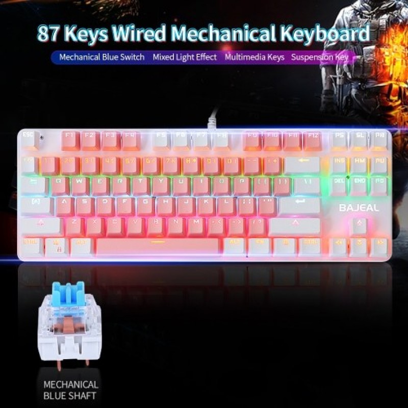 87 Keys Wired Mechanical Keyboard Mixed Light Mechanical Keyboard with Mechanical Blue Switch Suspension Button