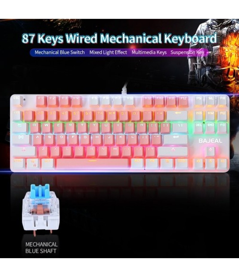 87 Keys Wired Mechanical Keyboard Mixed Light Mechanical Keyboard with Mechanical Blue Switch Suspension Button