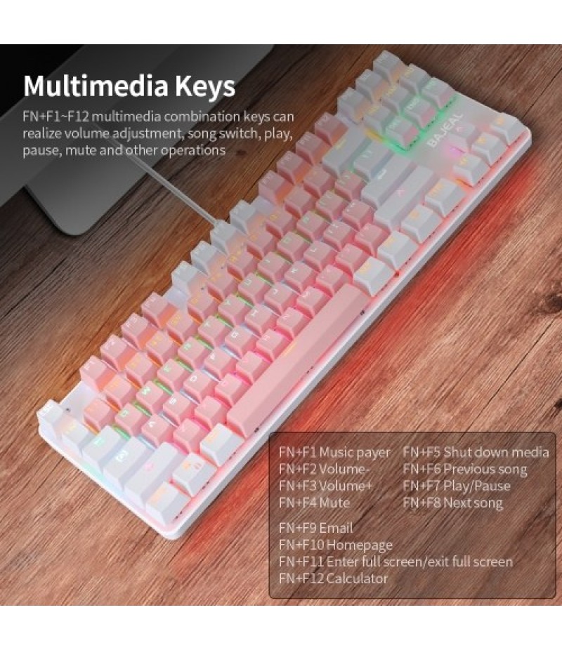 87 Keys Wired Mechanical Keyboard Mixed Light Mechanical Keyboard with Mechanical Blue Switch Suspension Button