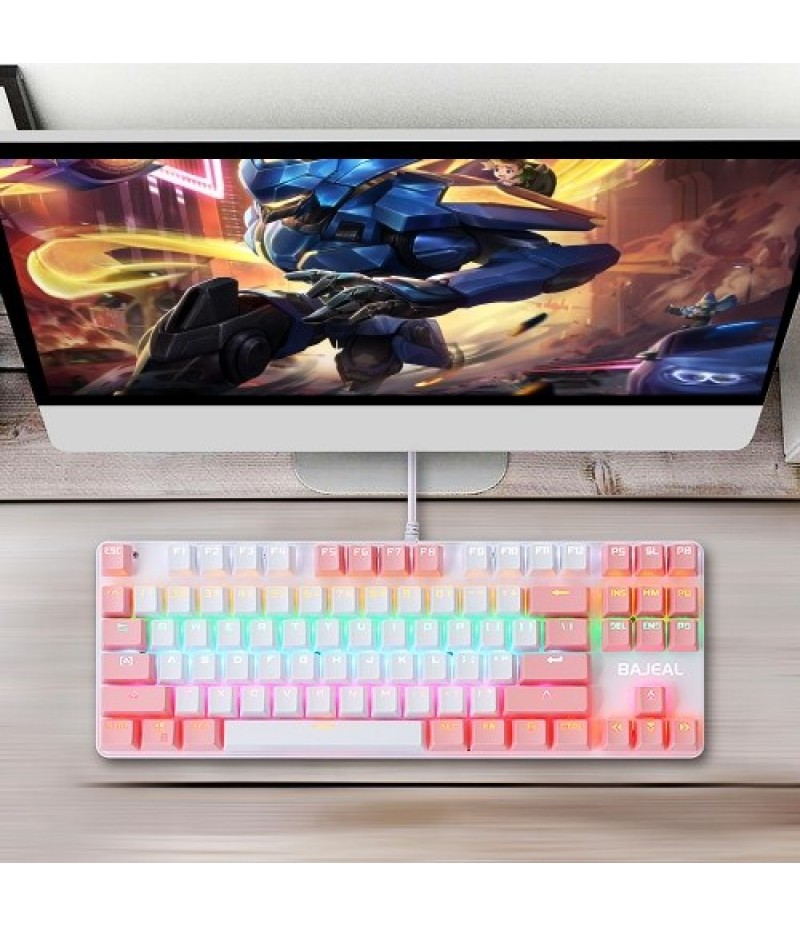 87 Keys Wired Mechanical Keyboard Mixed Light Mechanical Keyboard with Mechanical Blue Switch Suspension Button