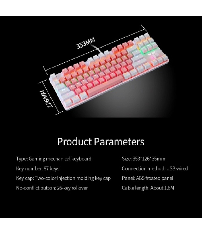 87 Keys Wired Mechanical Keyboard Mixed Light Mechanical Keyboard with Mechanical Blue Switch Suspension Button