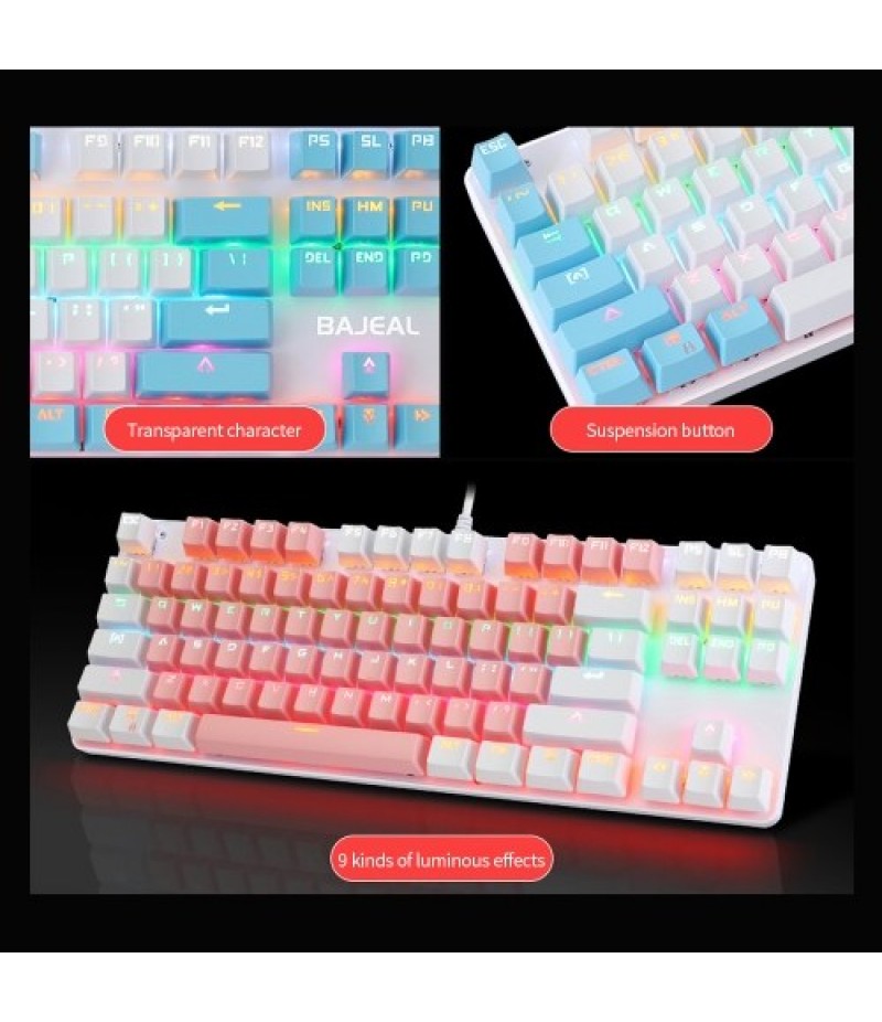 87 Keys Wired Mechanical Keyboard Mixed Light Mechanical Keyboard with Mechanical Blue Switch Suspension Button
