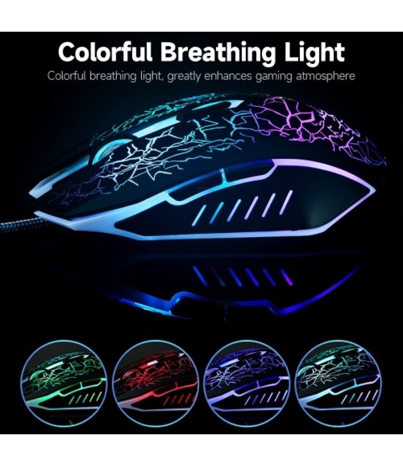Wired Gaming Mouse Optical Mouse Game-level Engine Colorful Breathing Light 4-gear Adjustable DPI Ergonomic Mice Black