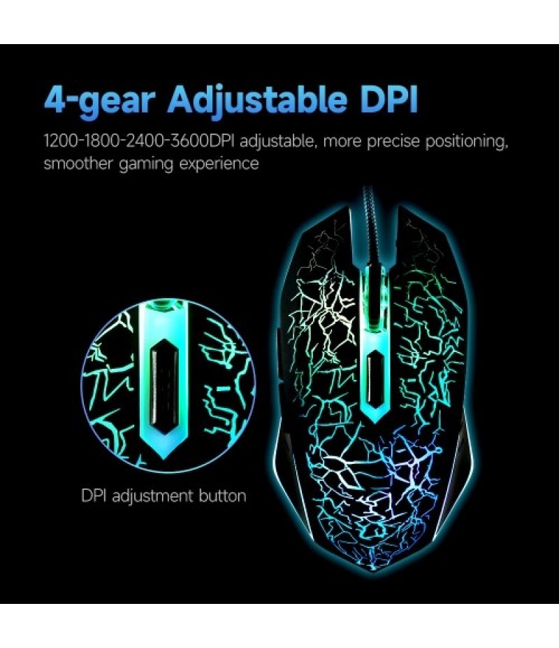 Wired Gaming Mouse Optical Mouse Game-level Engine Colorful Breathing Light 4-gear Adjustable DPI Ergonomic Mice Black