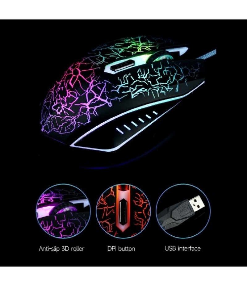 Wired Gaming Mouse Optical Mouse Game-level Engine Colorful Breathing Light 4-gear Adjustable DPI Ergonomic Mice Black