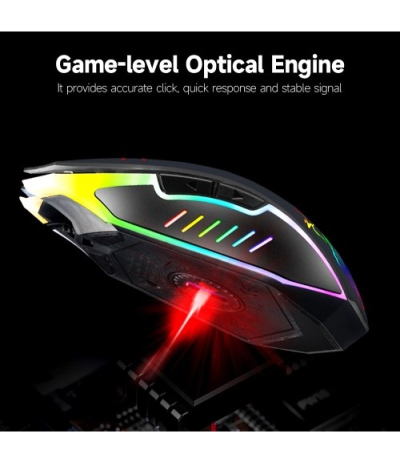 Wired Gaming Mouse Optical Mouse Game-level Engine Colorful Breathing Light 4-gear Adjustable DPI Ergonomic Mice Black