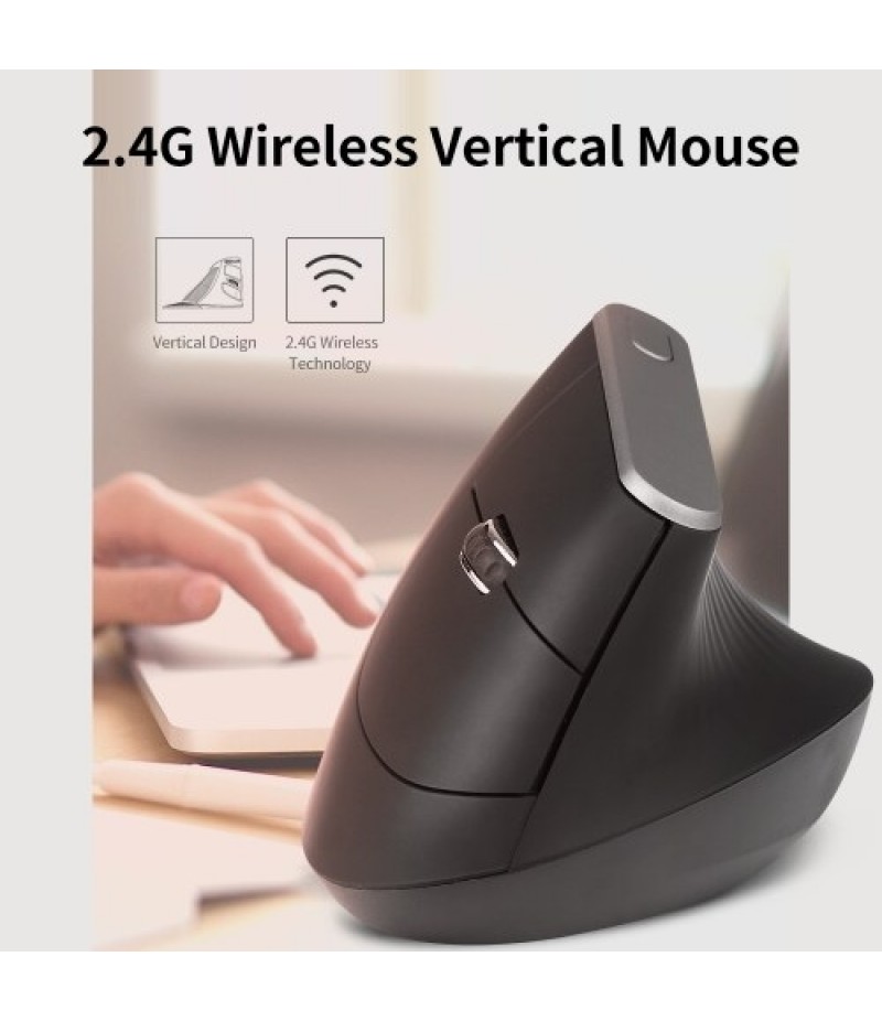 2.4G Wireless Optical Mouse Vertical Mouse 6 Keys Ergonomic Mice with 3-gear Adjustable DPI for PC Laptop Black
