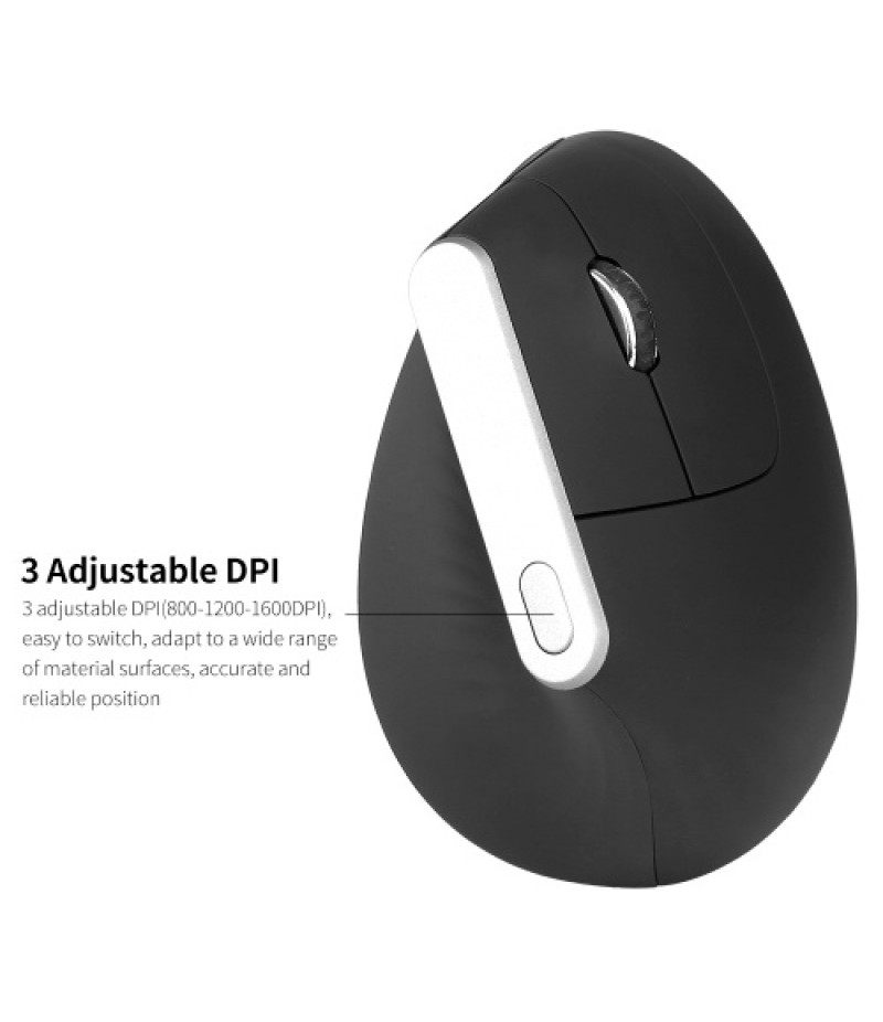 2.4G Wireless Optical Mouse Vertical Mouse 6 Keys Ergonomic Mice with 3-gear Adjustable DPI for PC Laptop Black
