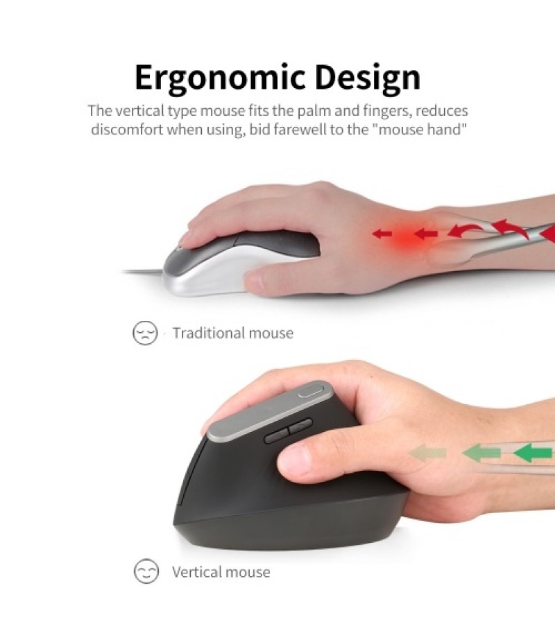 2.4G Wireless Optical Mouse Vertical Mouse 6 Keys Ergonomic Mice with 3-gear Adjustable DPI for PC Laptop Black