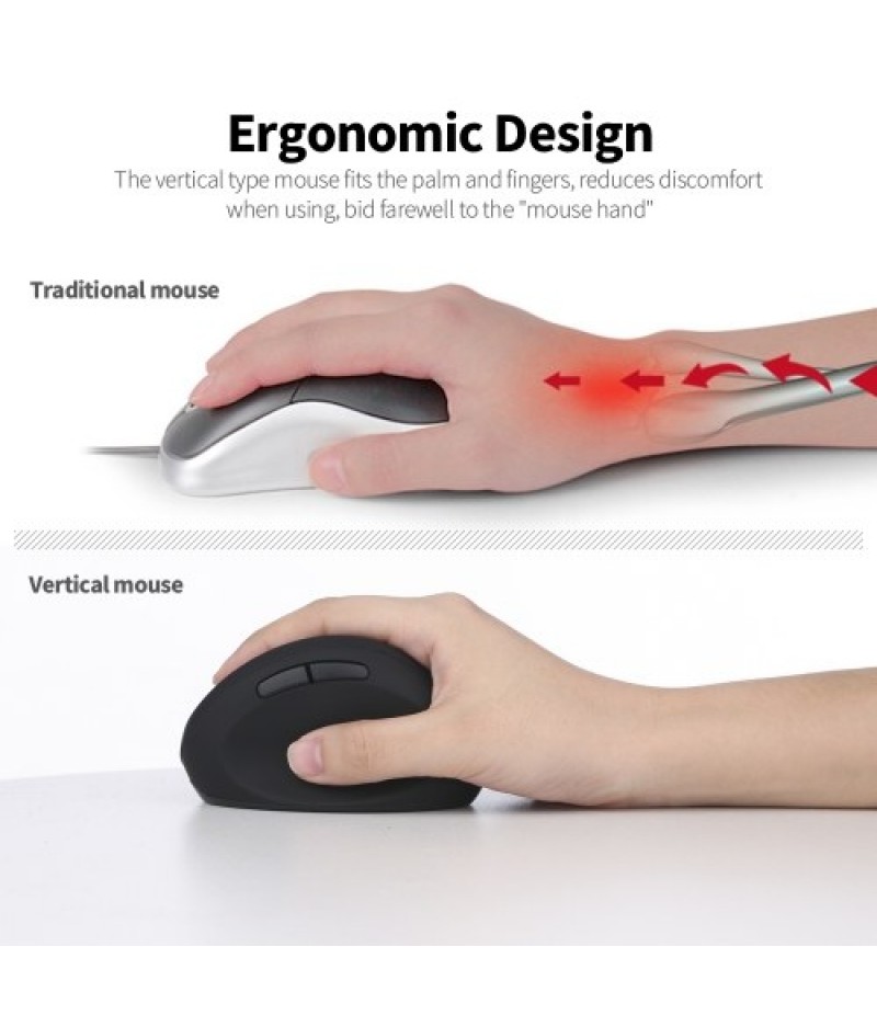 Wired Optical Mouse Vertical Mouse USB Wired Office Mouse 6 Keys Ergonomic Mice with 3 Adjustable DPI for PC Laptop Black