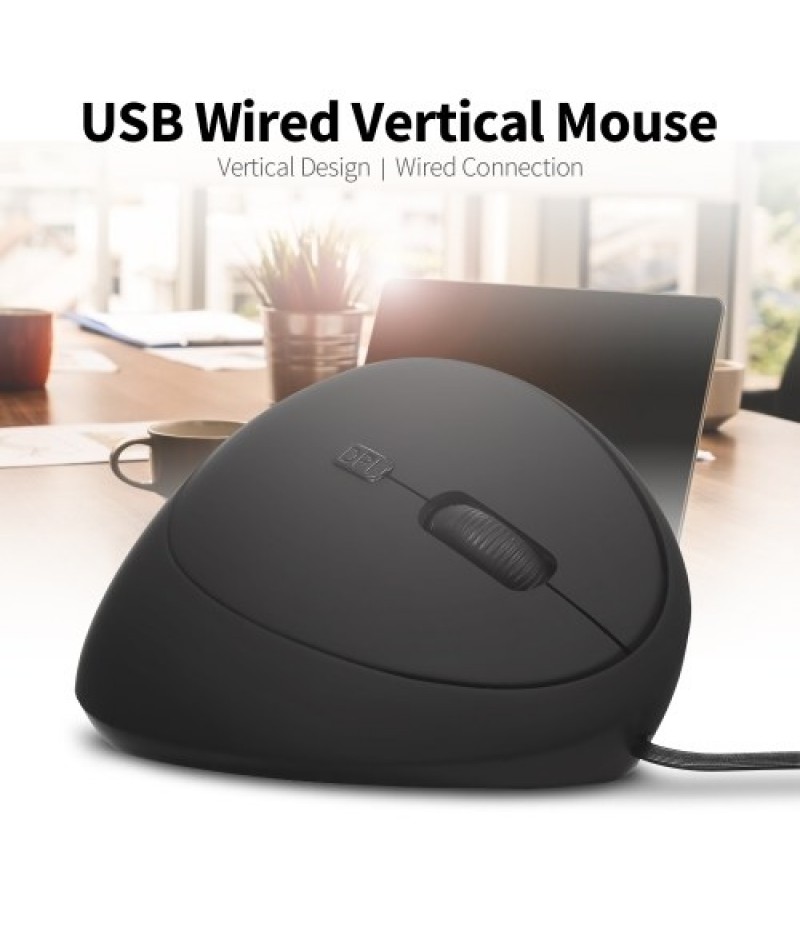 Wired Optical Mouse Vertical Mouse USB Wired Office Mouse 6 Keys Ergonomic Mice with 3 Adjustable DPI for PC Laptop Black