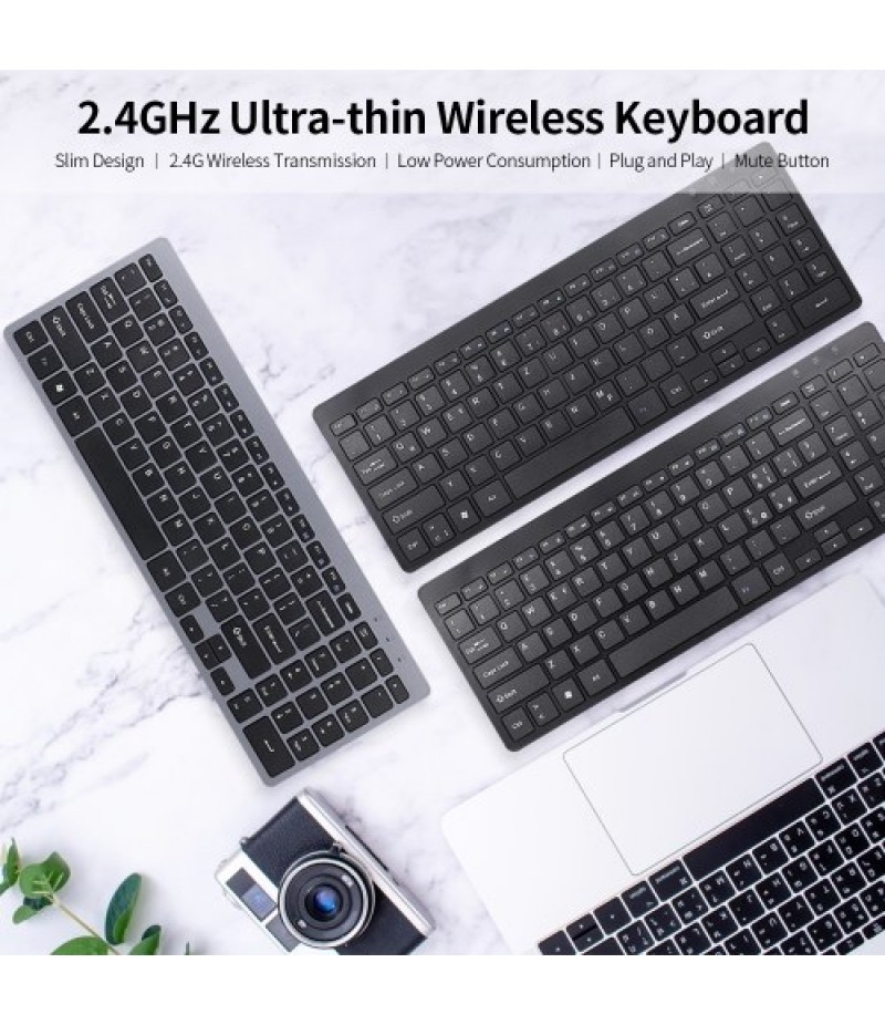 2.4G Wireless Keyboard Ultra-thin Wireless Keyboard Mute Keyboard 95 Keys Wireless Keyboard for PC Laptop Black German