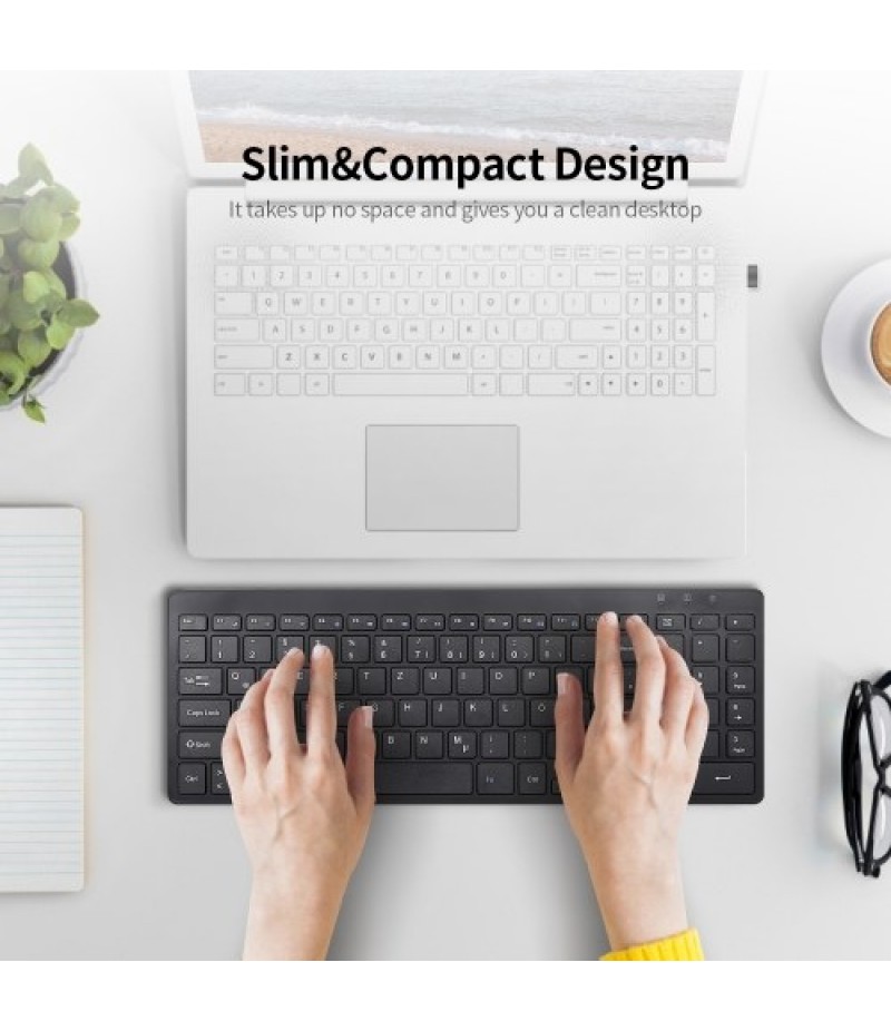 2.4G Wireless Keyboard Ultra-thin Wireless Keyboard Mute Keyboard 95 Keys Wireless Keyboard for PC Laptop Black German