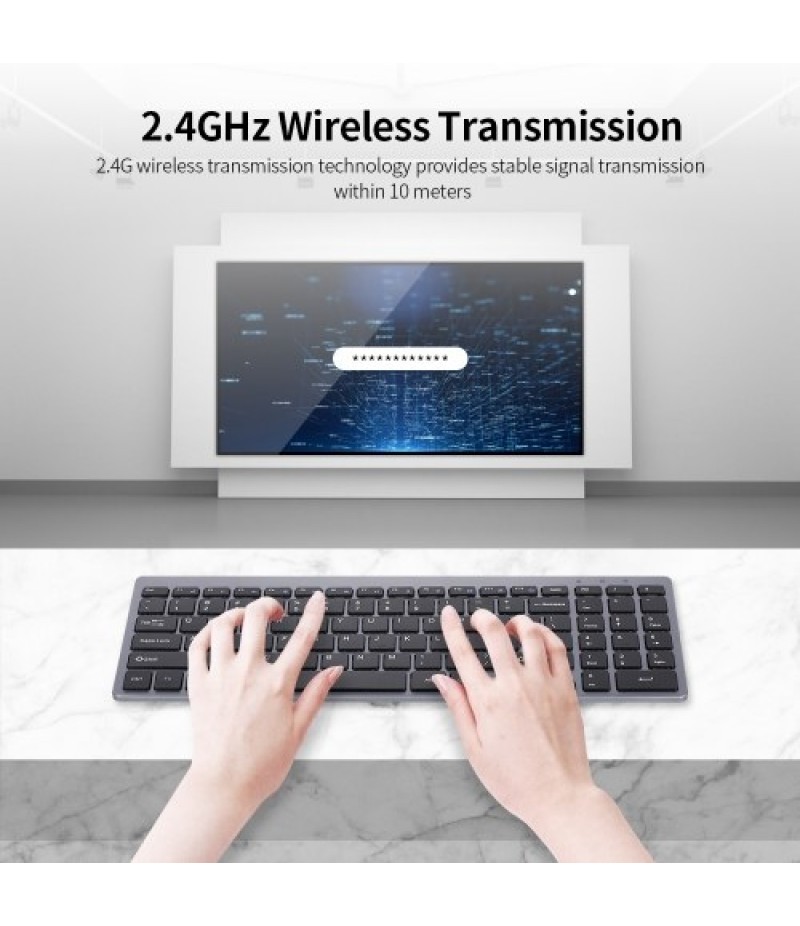 2.4G Wireless Keyboard Ultra-thin Wireless Keyboard Mute Keyboard 95 Keys Wireless Keyboard for PC Laptop Black German